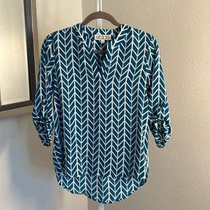 Teal and white blouse Size XS